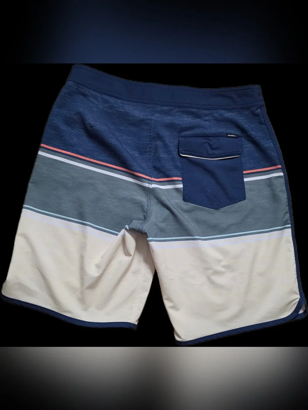 O'Neill Lennox Scallop Hyperdry Stretch Men's Navy Striped Boardshorts 33